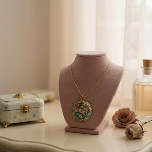 Vintage Two-Sided Cloisonne Pendant; Butterfly and Flowers with Goldtones